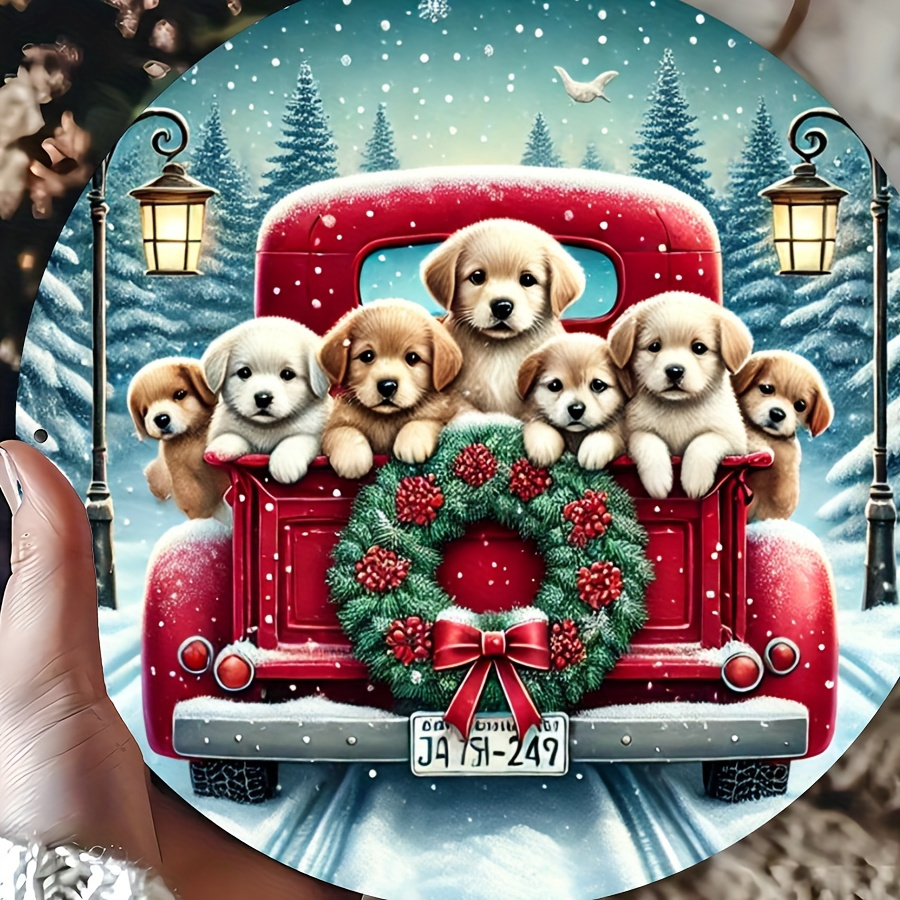 

Christmas & Dog Round Metal - , - Decor For , , , - Aesthetic For Parties, , Cafes, Offices - Christmas