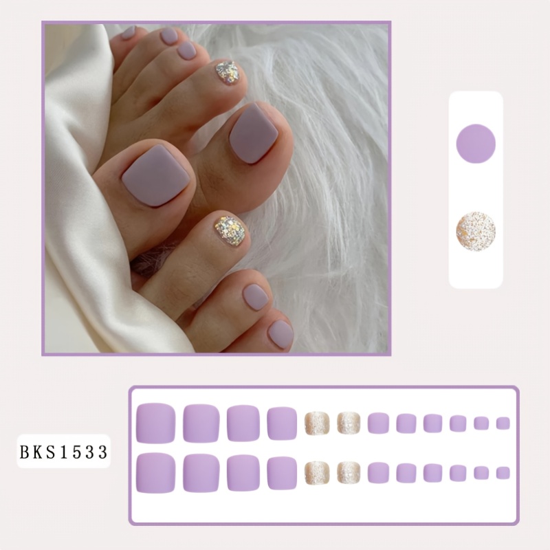 Matte Taro Light Purple with Glitter Gold Shimmer Toe Nails Press