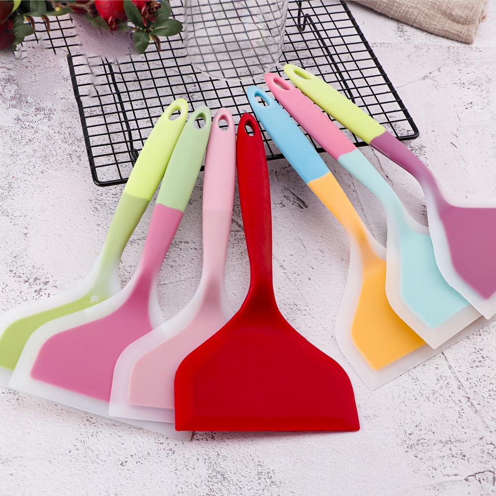 1pc Wooden Handle Silicone Spatula Non Stick Wide Mouth Frying