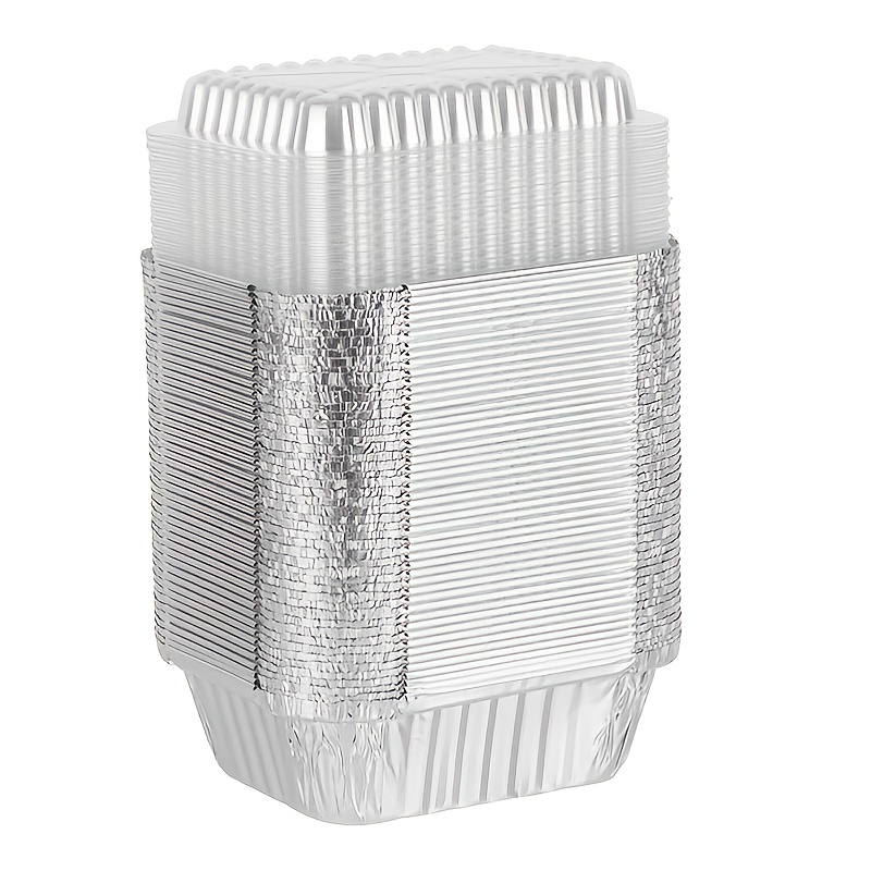 Spare Essentials Paquete de 55 bandejas de aluminio para hornear de 7  pulgadas, bandejas redondas de aluminio con tapas transparentes,  recipientes