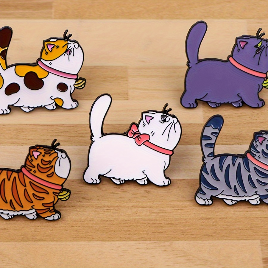 

Cute Cat Enamel Pins Set Of 5, Cartoon Brooches For Backpacks, Clothes, Daily Wear - Non-plated Fashion Accessories For All Seasons