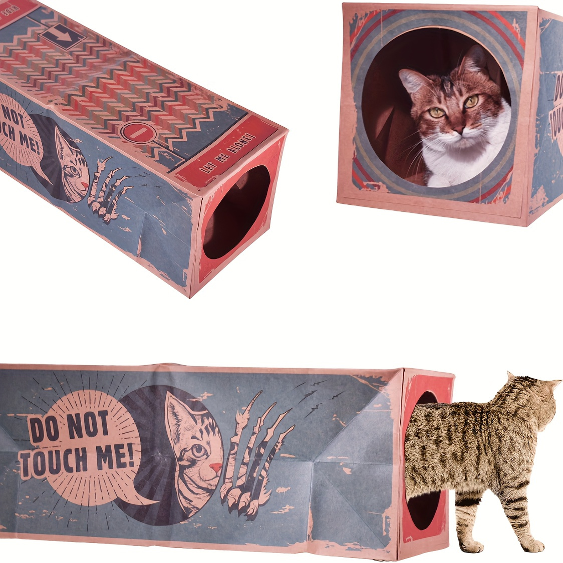 

Collapsible Cat Tunnel Toy, Interactive Play Tube With Animal Print, Hide & Game For Cats, Cardboard Material, Pet Supplies