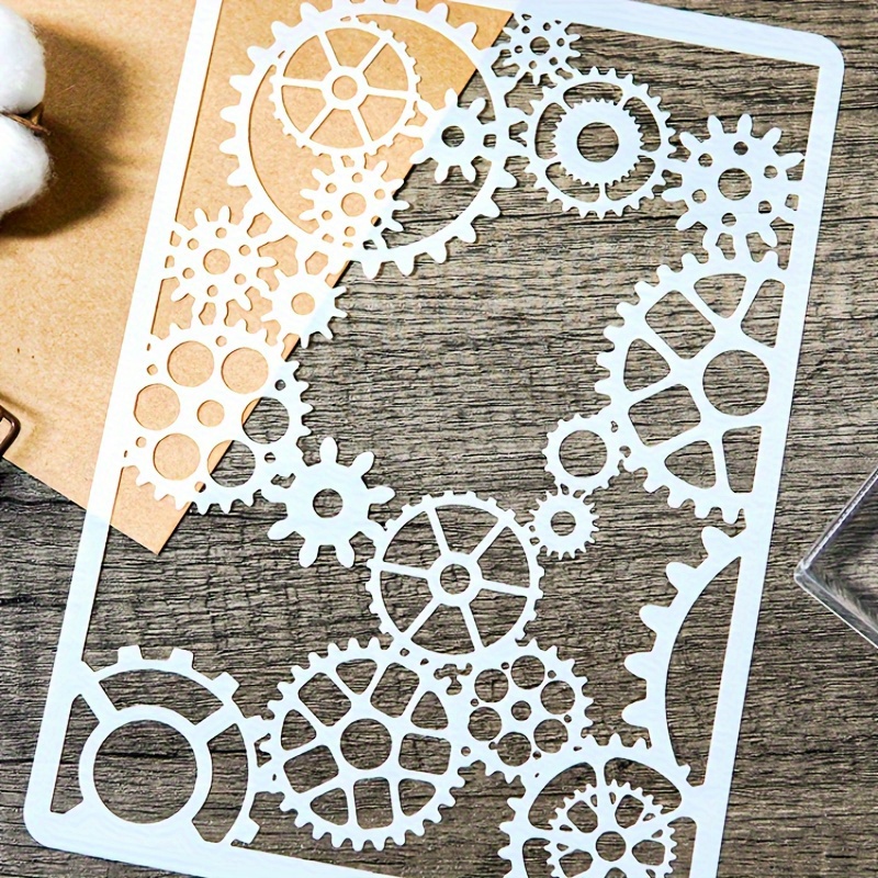 

1pc Design Stencil - Reusable Clear Plastic Template For Diy Crafts, Scrapbooking & Birthday Card Making With Intricate Mechanical Patterns, Stencils For Crafts Reusable