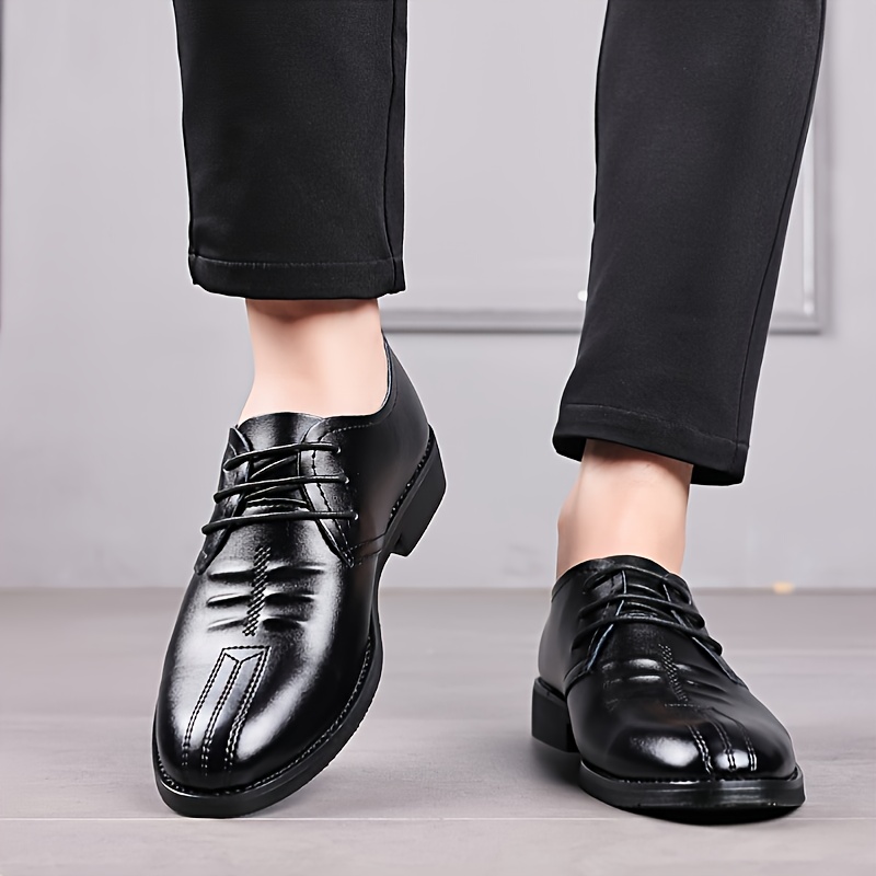 Zapatos Cuero Pu Negocios Informales Negros Hombres, Zapatos  Antideslizantes Suela Suave Cordones - Calzado Hombre - Temu