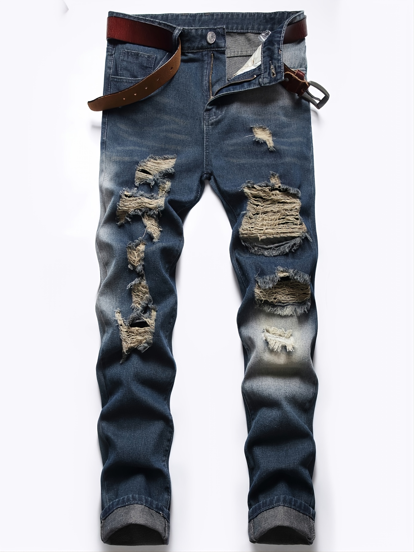 Men's Straight Fit Denim Jeans - Temu