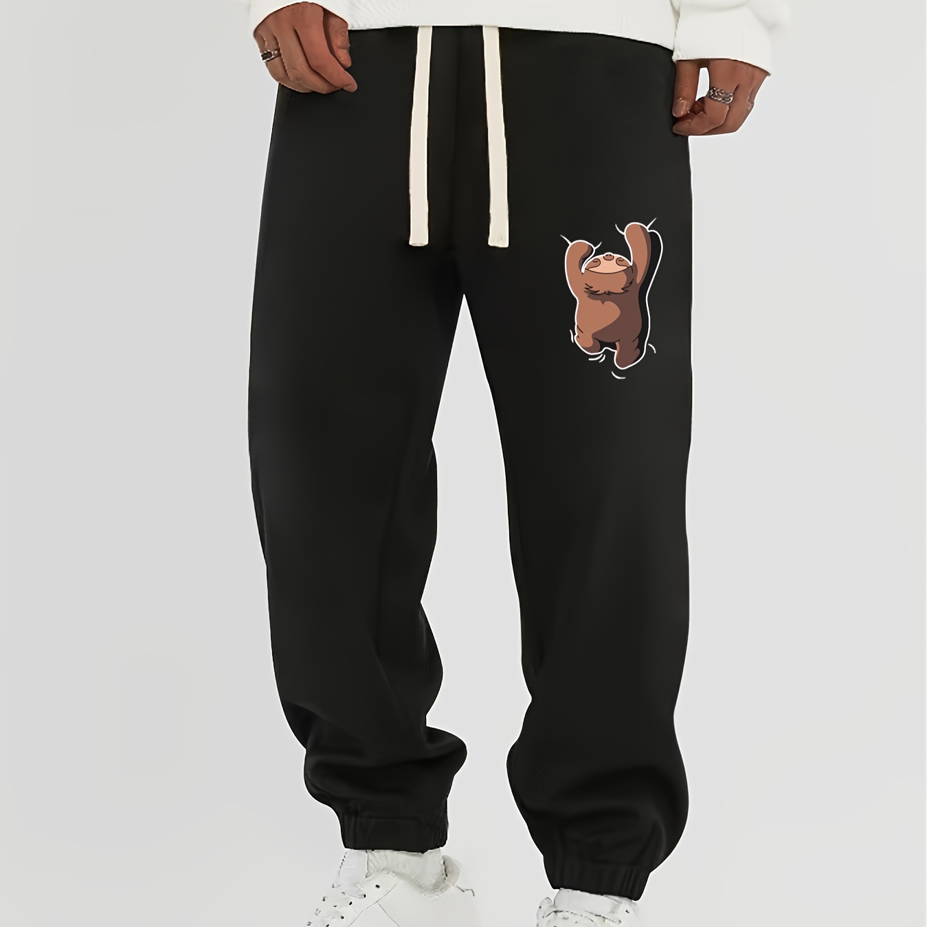 Men's Stylish Crawling Sloth Graphic Print Sweatpant, Casual Oversized Loose Jogger Pants For Spring Summer Plus Size