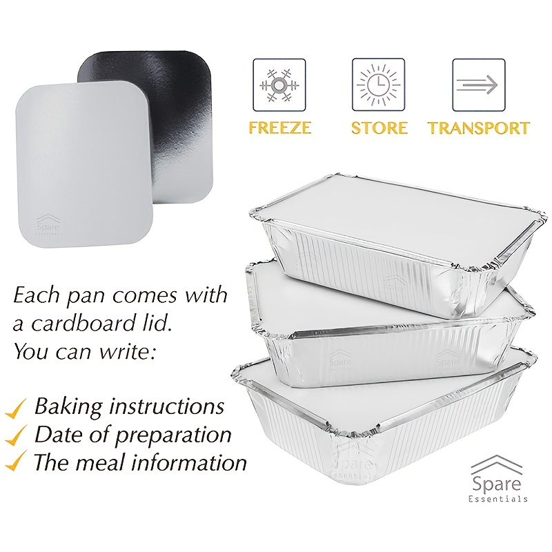 Fit Meal Prep 50 Pack 1.5 lb Aluminum Foil Pans with Lids, 8.75 x 6.25 x  1.5” Take Out Food Containers with Cardboard Cover for Spill Proof