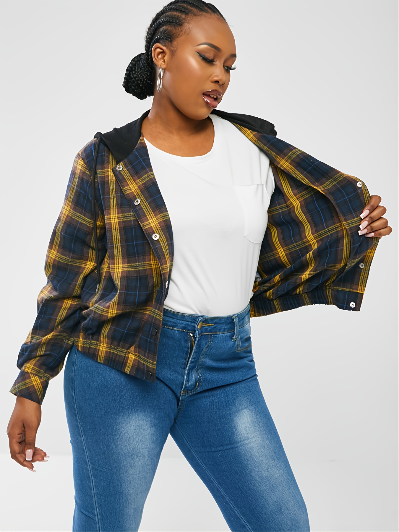 Plus size deals plaid hoodie