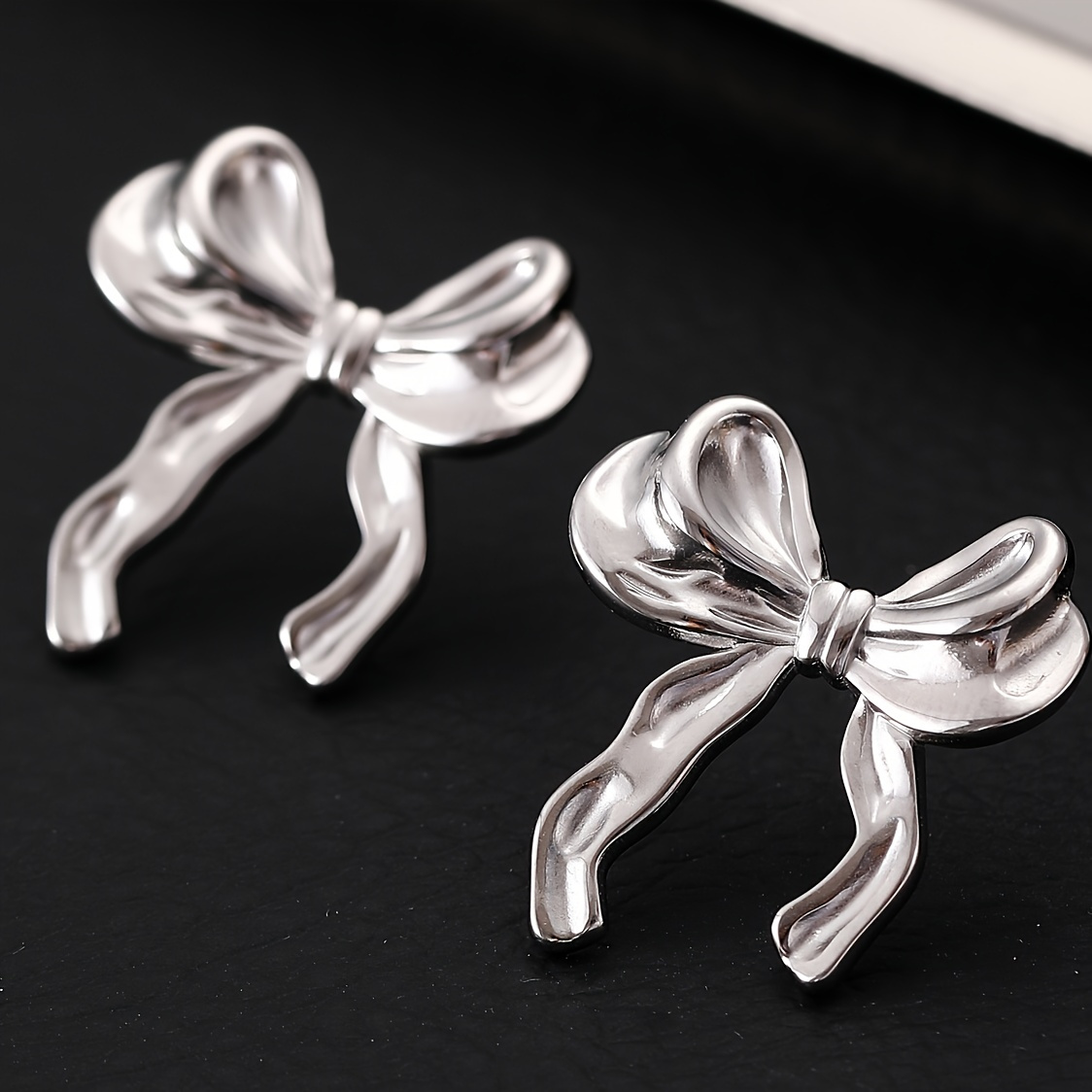 

Elegant Classic Bowknot Stud Earrings For Women, Zinc Alloy With 316l Stainless Steel Posts, No Plating, For Daily And Wedding , Pair - Silver