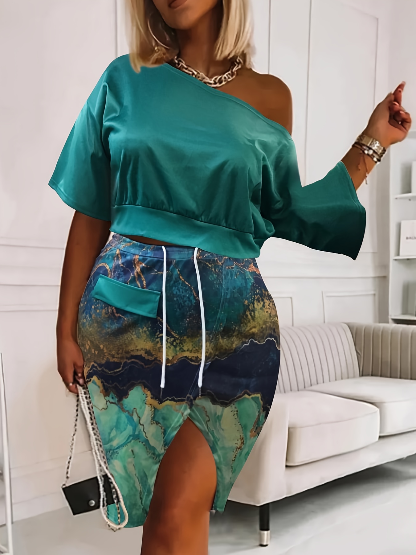 Plus Size Casual Outfits Two Piece Set Women's Plus Marble - Temu