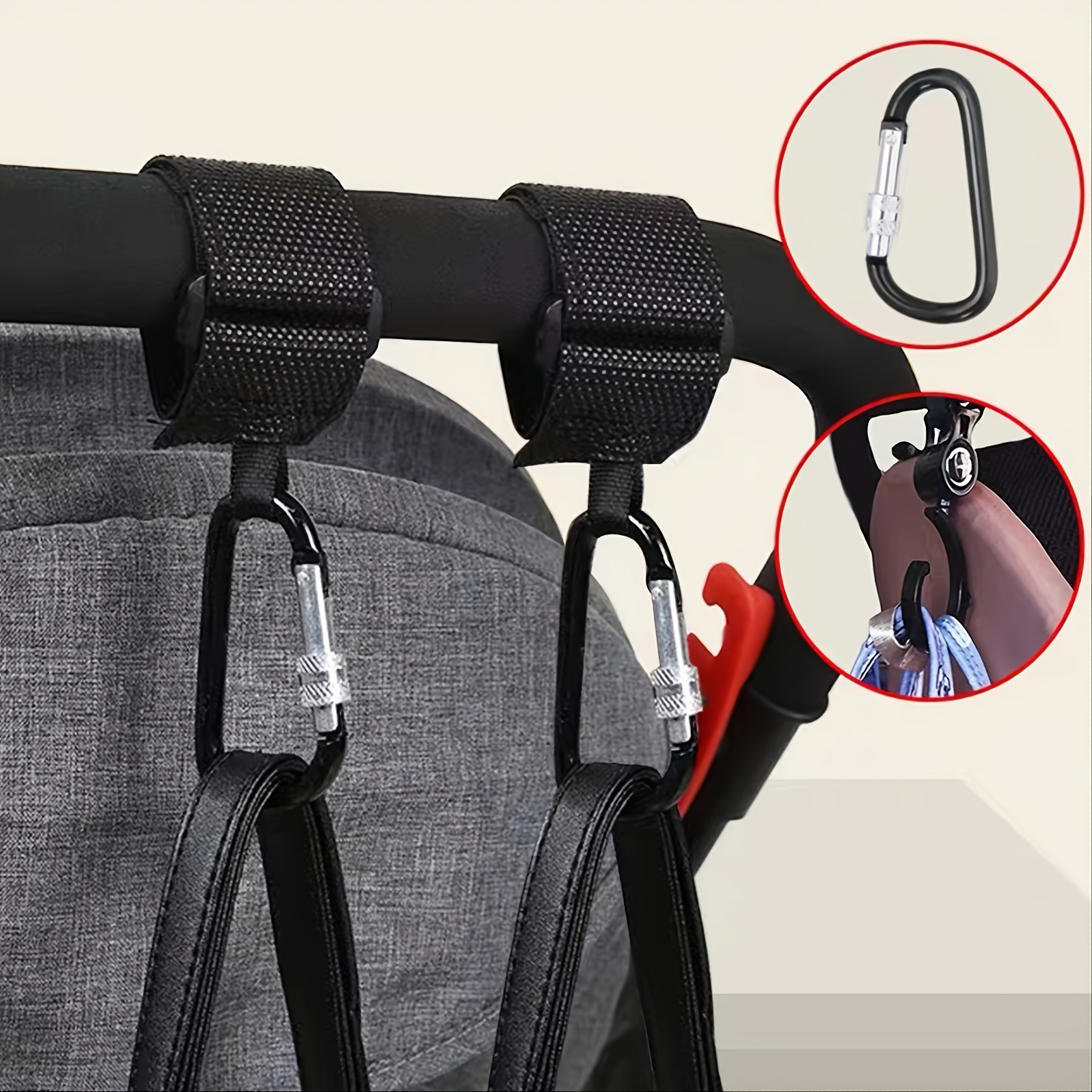 16cm/6.3inch Black Stroller Hooks For Hanging Bags Mommy Stroller Clip And  Stroller Accessories Organizer Hook Carabiner Clips Bags Holder (1/2 Pack)