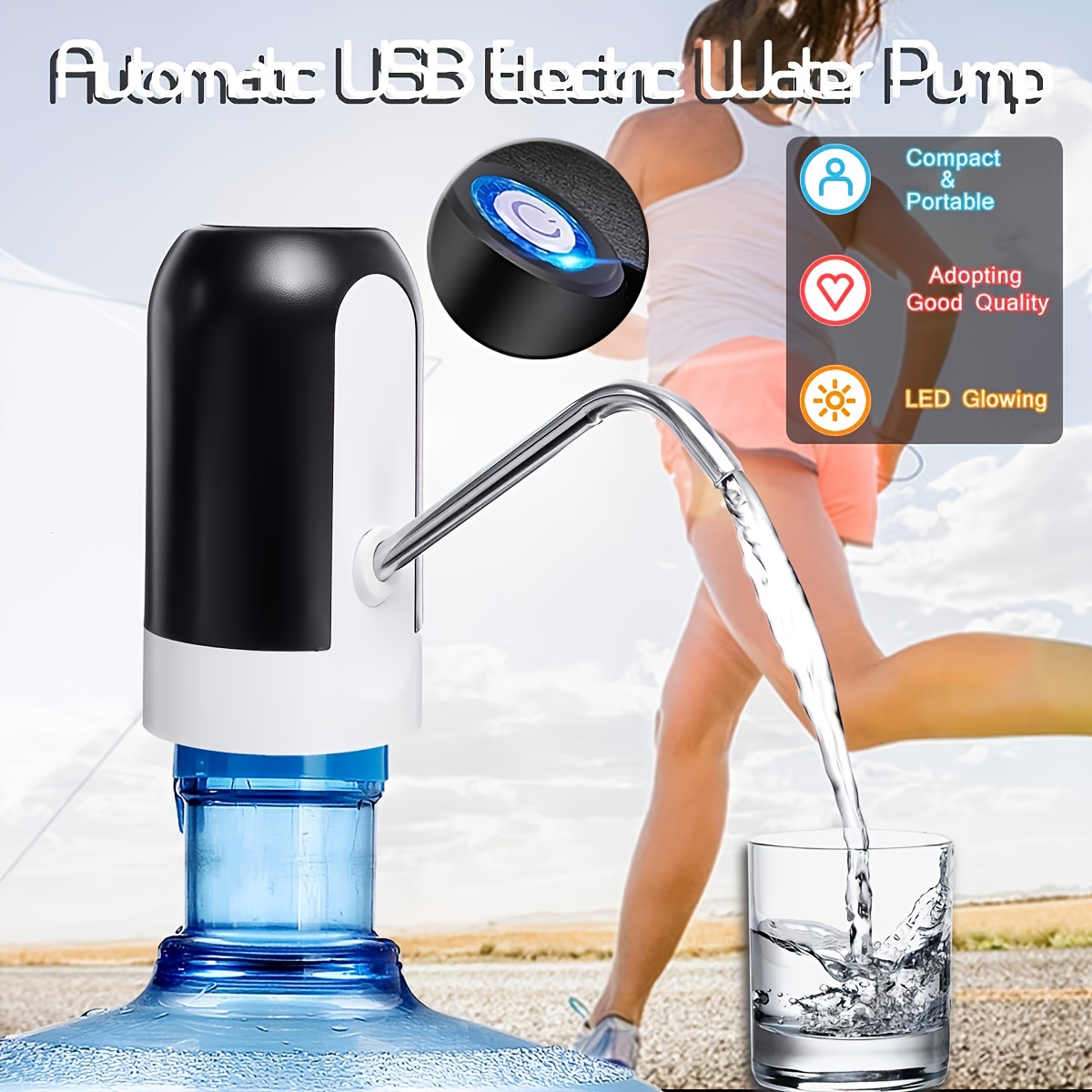Tragbare Wasserflaschenpumpe – USB-wiederaufladbarer Wasserspender