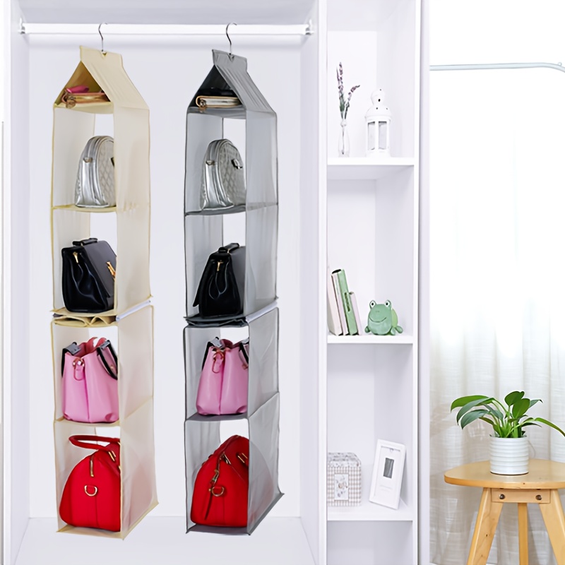 Clear Closet Organizer For Handbag & Tote Bag, Detachable Hanging Handbag  Purse Organizer For Closet And Wardrobe With 4 Large Heavy-duty Mesh  Shelves Handbag Storage Bag, Detachable Design Closet Purse Storage Bag ( /