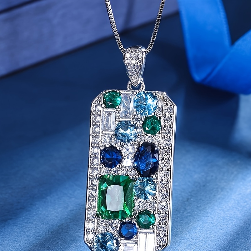 

Elegant Faux Sapphire Necklace - Perfect For September Birthstone, Valentine's Day, Mother's Day, Anniversary, Or Party - Men's Fashion - Alloy With Water Crystal Inlay