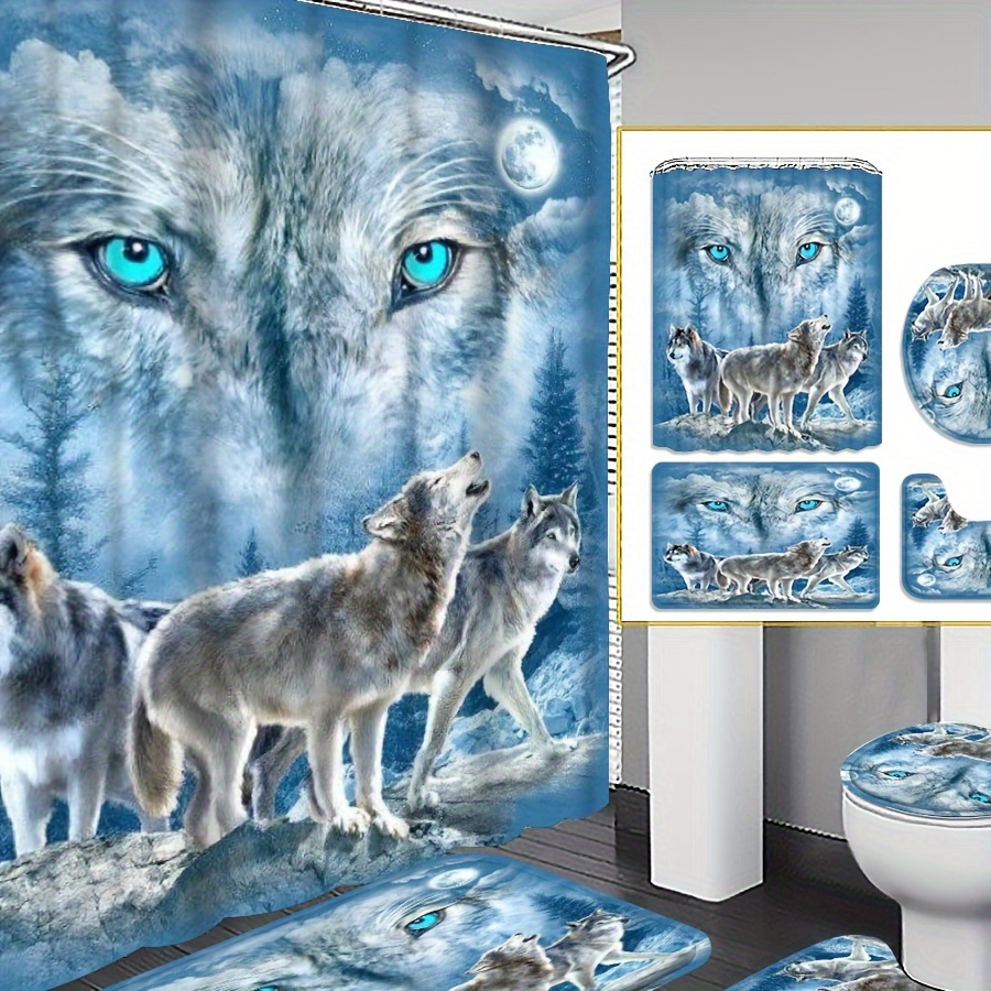 

4pcs Wolf Wolf Shower Curtain Decoration, Housewarming , Decoration, Shower Curtain And Mat Set 12 Shower Curtain