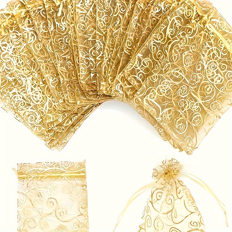 

Golden Organza Drawstring Gift Bags - 10/20pcs Set, Pearl Mesh Pouches For Wedding Party Favors, Jewelry, Makeup, Christmas Presents