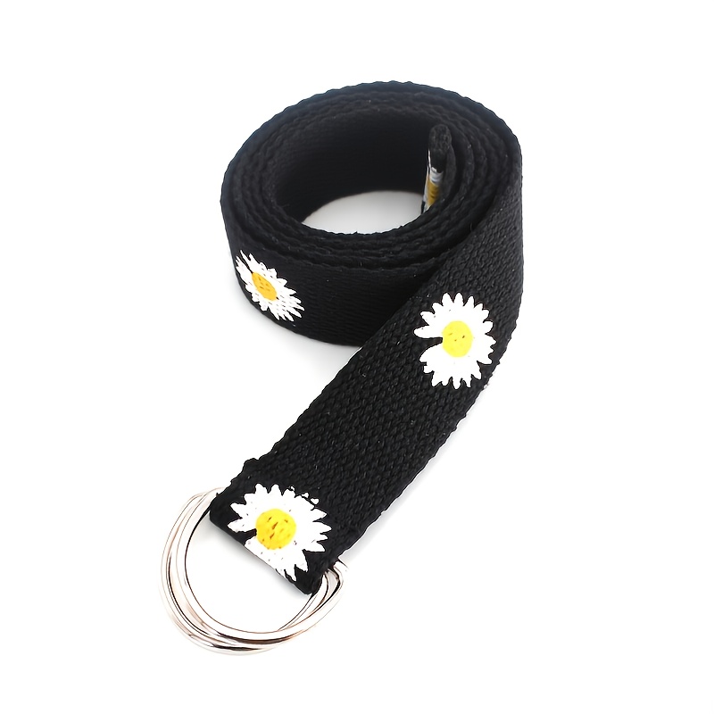 Orange Floral Print Double Buckle Canvas Belt for Women