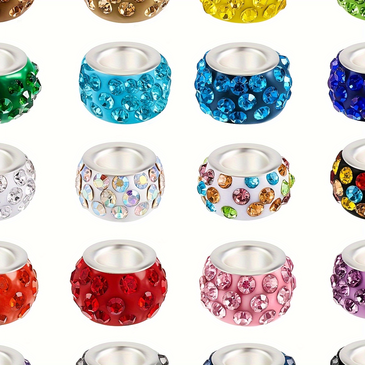 

120pcs Rhinestone Charm Beads Set - Large Hole Crystal Spacer Beads For Making, Bracelets, Earrings, Necklaces - Fashionable Craft Supplies In 20 Colors