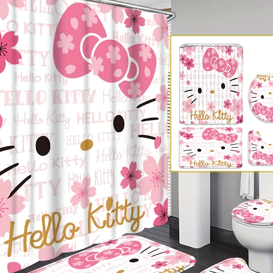 

Sanrio 4pcs Hello Kitty Shower Curtain Set, Beautiful Housewarming Gift, Modern Home Curtain Decoration, Waterproof Shower Curtain And Toilet Floor Mat 3 Piece Set With 12 Shower Curtain Hooks