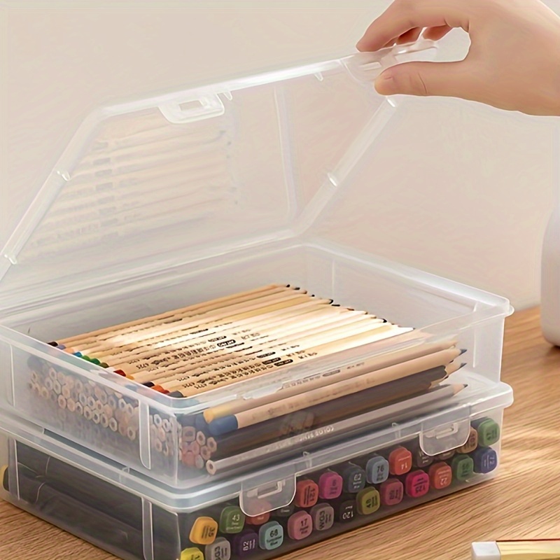 

1pc Large Capacity Transparent Plastic Storage Case, 26.01x18.01cm/10.24x7.09inches, Clear Organizer Box For School And Home Supplies, Desk Stationery Jewelry Storage Container