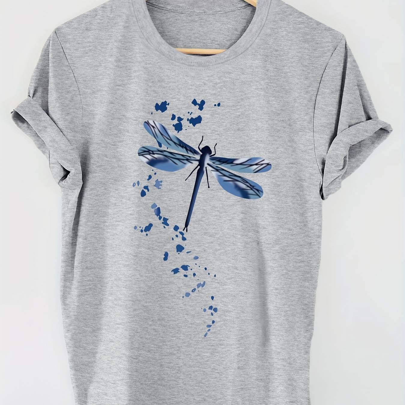 

Dragonfly Graphic Print T-shirt, Short Sleeve Crew Neck Casual Top For Summer & Spring, Women's Clothing