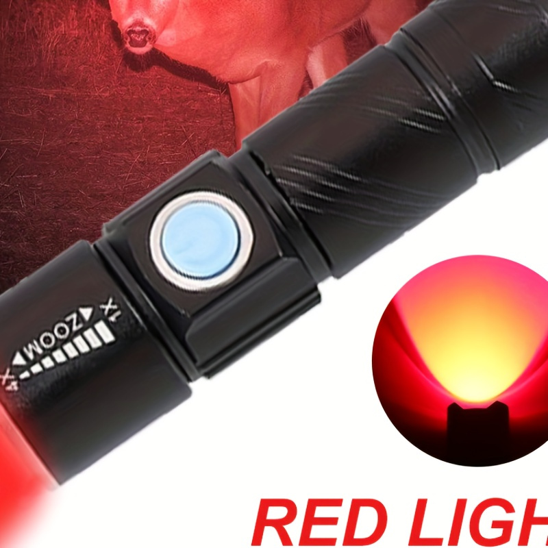 

1pc Rechargeable Usb Flashlight, 3-mode Red Led Torch With Zoom Function, Aluminum Alloy Body, Perfect For Astronomy, Aviation, And Night Observation