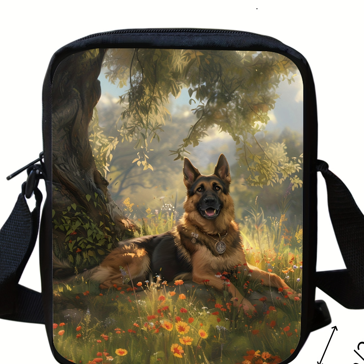 

Zip-, Chic German Shepherd Print Crossbody Bag - Waterproof 600d Polyester, Adjustable Strap, Casual Fashion Shoulder Purse For
