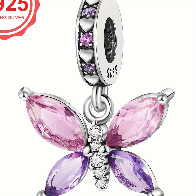 

1pc 925 Sterling Silver Diy Bracelet Butterfly Glass Pendantcharms For Women Jewelry Gift