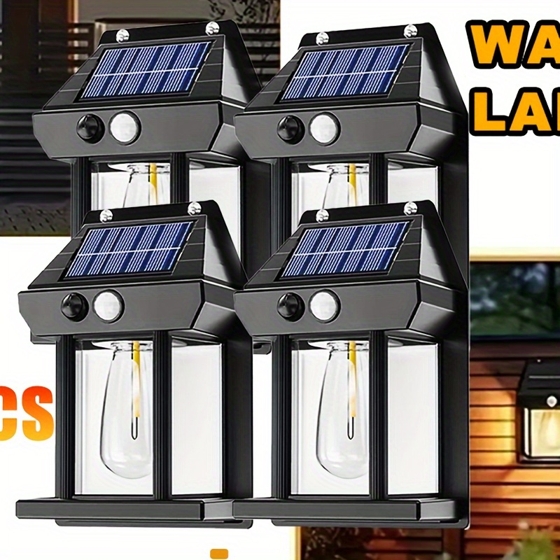 

4-pack Solar Powered Wall Lights, Outdoor Motion Sensor Night Lamps, Modern Plastic Shade, Adjustable Lighting, Freestanding Wall-mounted Design For Patio, Yard, Garden, Deck, Fence