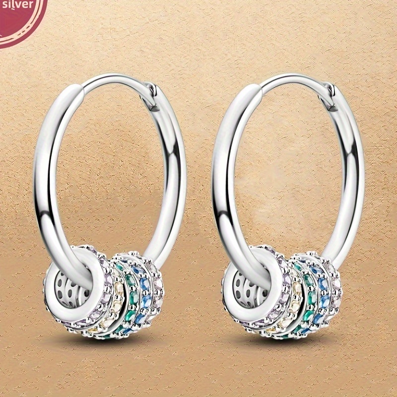 

4.9g 925 Sterling Silver Bare Colored Zirconia 5 Ring Earrings Charms For Women Fashion Accessories Holiday Gift Fine Jewelry 1 Pair Of Earrings