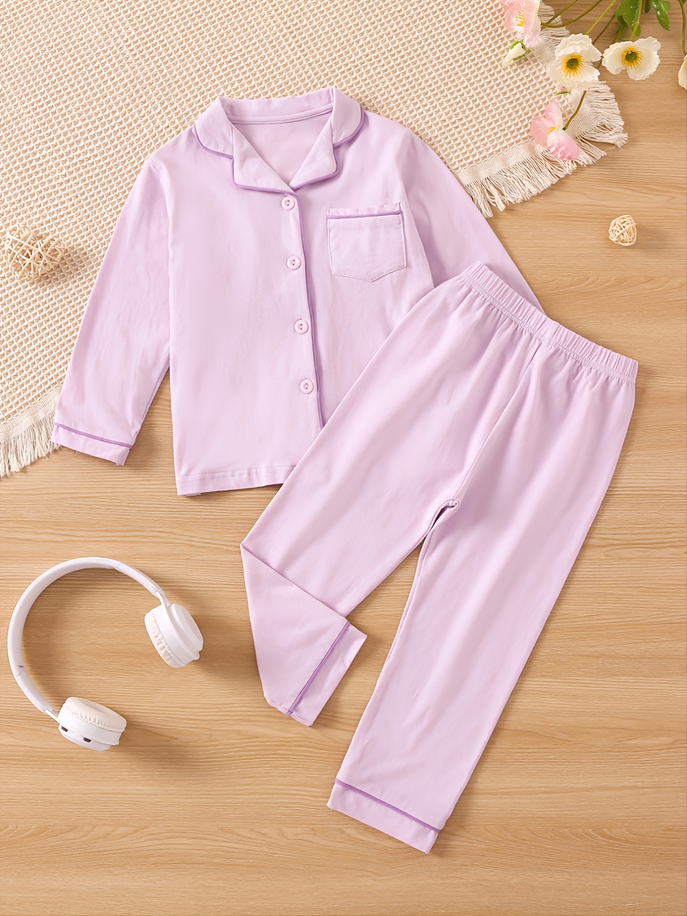 Autumn Winter Kids Solid Color Lapel Long Sleeve Pants Pajama Set - Kids'  Fashion - Temu Luxembourg