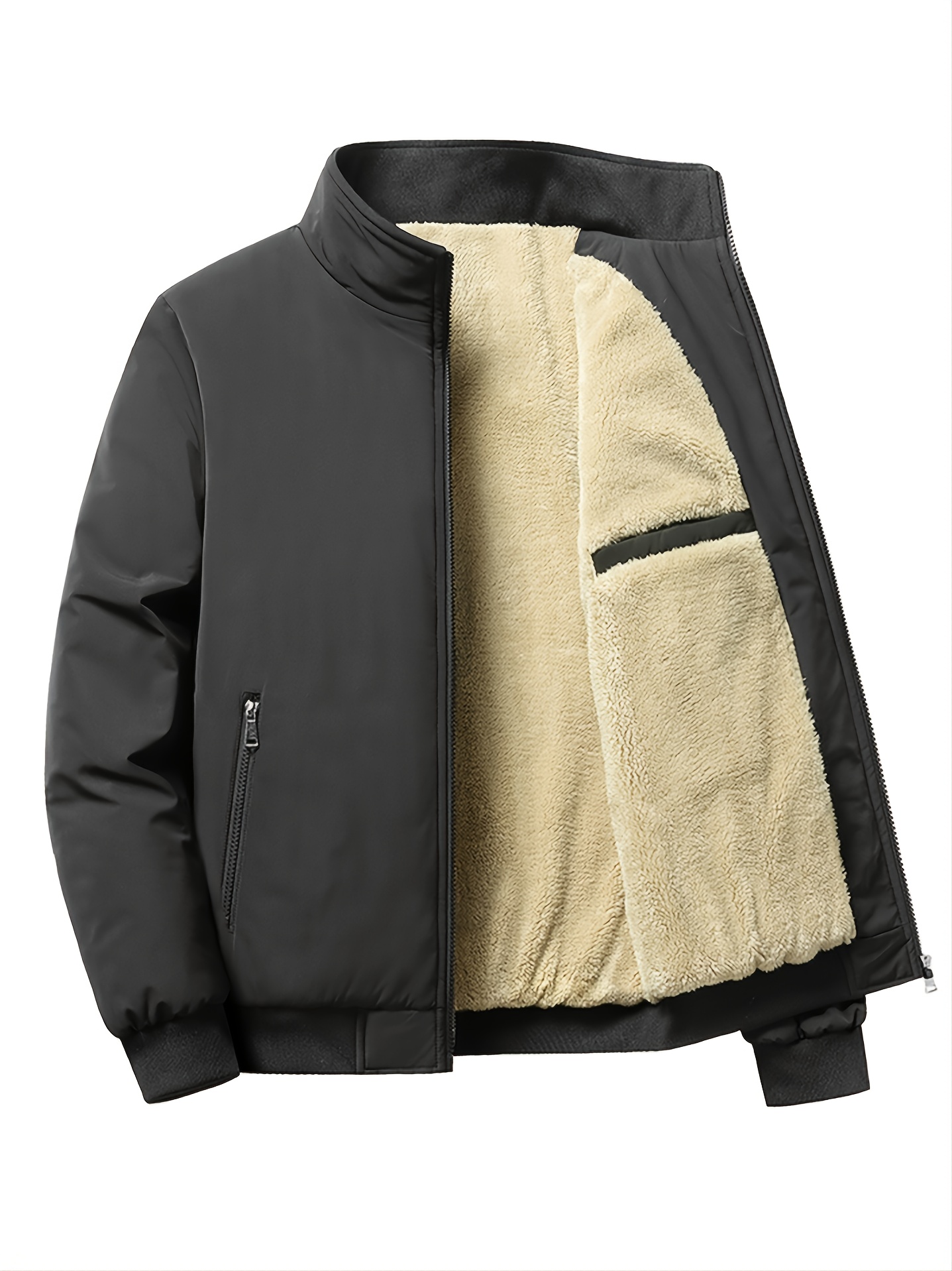 Warm Stand Collar Fleece Jacket, Men's Casual Comfortable Solid