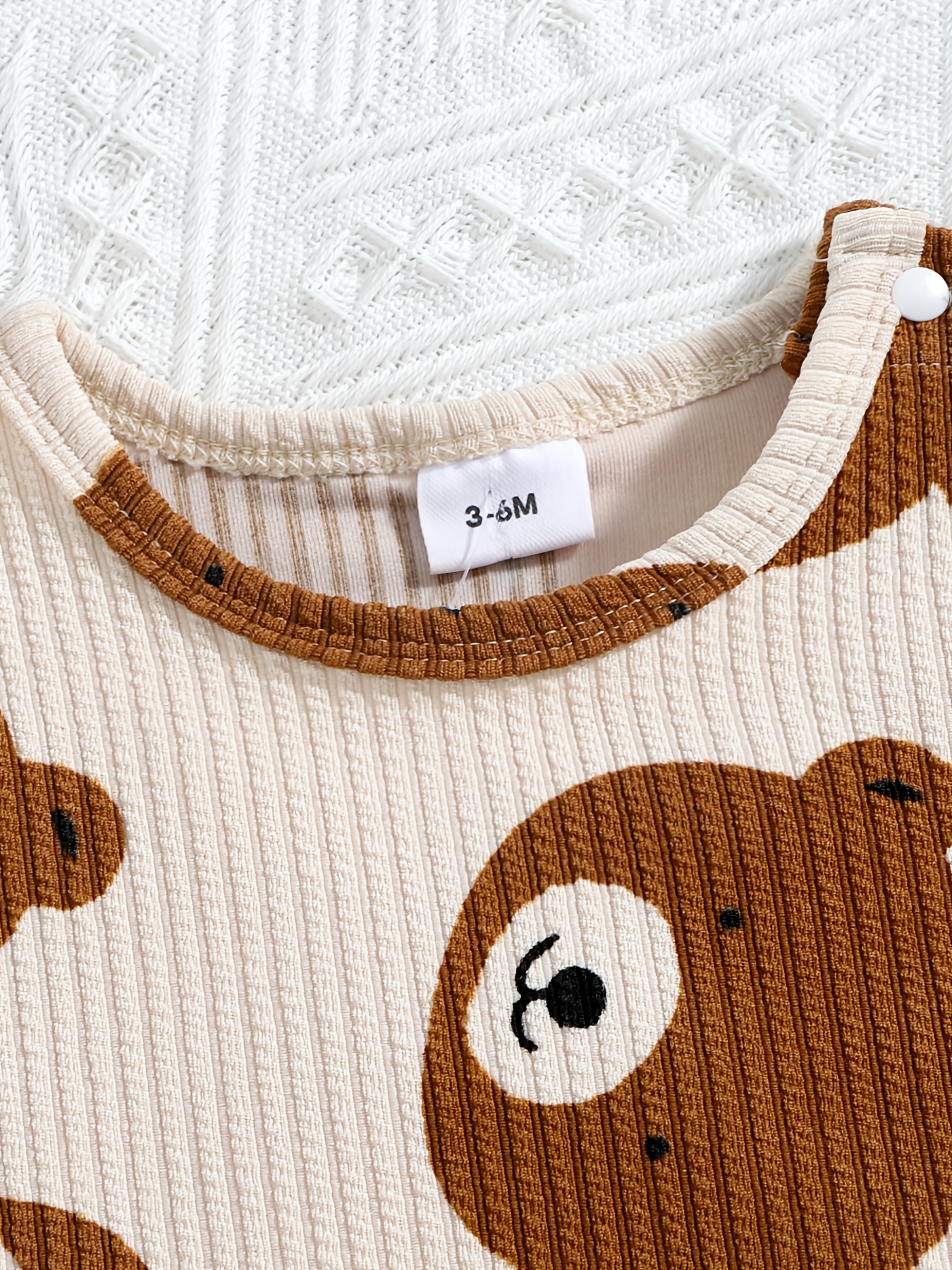 2pcs Baby Boy/Girl Striped Short-sleeve Top and Bear Print Denim Overalls Shorts Set