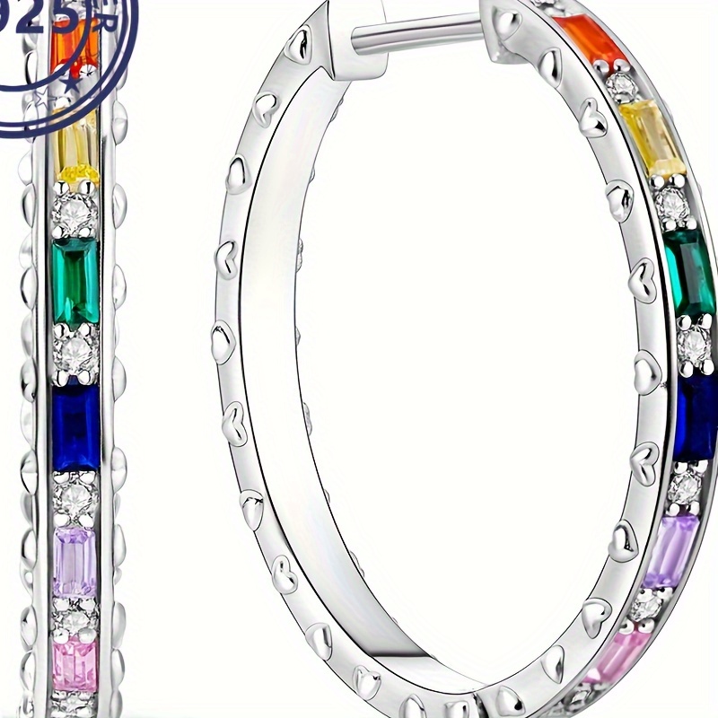 

2.92g/0.1oz S925 Sterling Silver Colorful Zircon Decor Hoop Earrings Sweetheart Radiant Color Hoop Earrings Exquisite Jewelry Gifts For Women