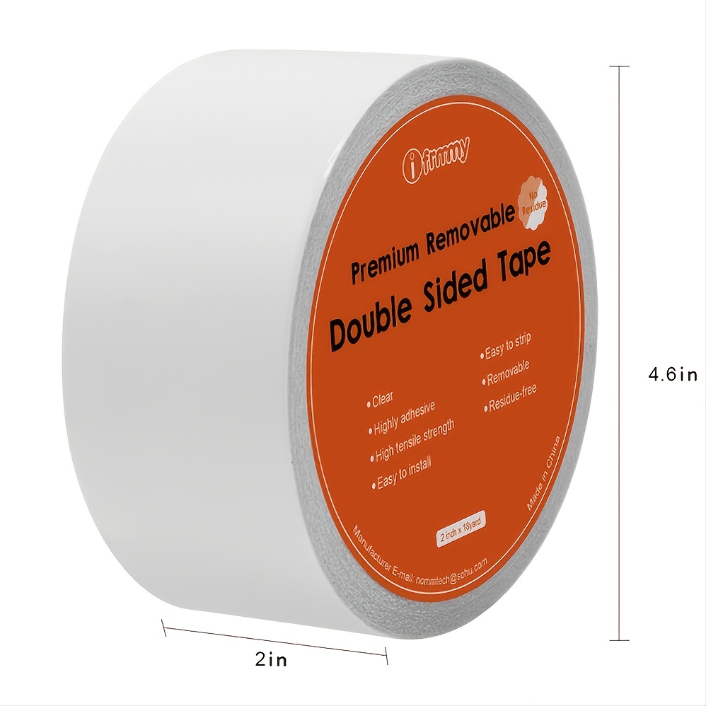 9.6FT Heavy Duty Double Sided Tape - Removable, Washable & Reusable  Adhesive Tape for Wall, Carpet, Picture & Poster Mounting