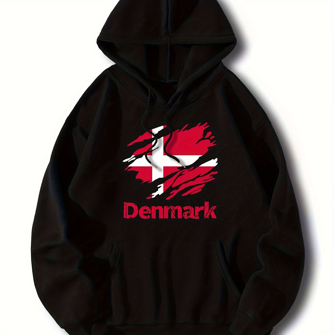 

Denmark Graphic Print Hoodie - Casual Polyester Knit Fabric Sweatshirt With Pockets, Hooded Collar, Slight Stretch, Regular Fit For Fall/winter