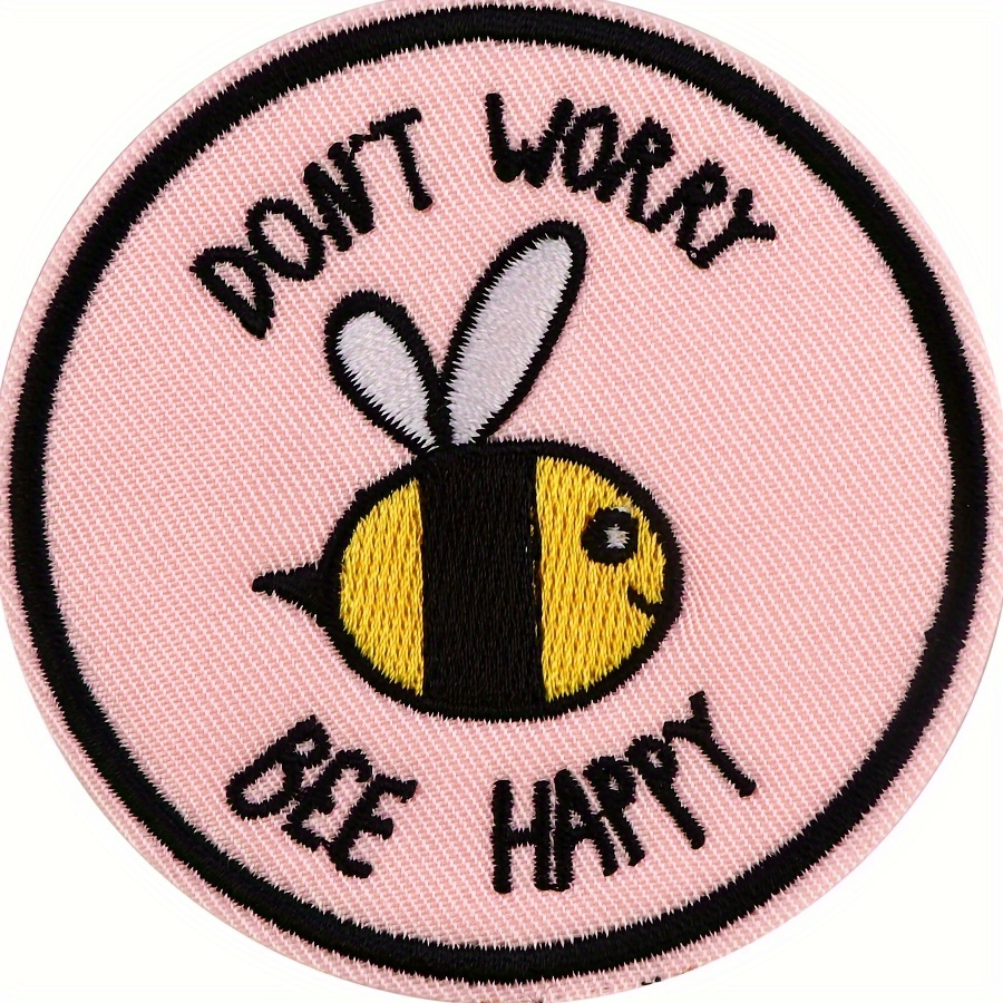 

1pc Adorable Pink "" Embroidered Iron-on Patch | Cute Diy Applique For Jackets, Backpacks & Gifts | Round Sewing Badge With Cartoon , Bee Decorations