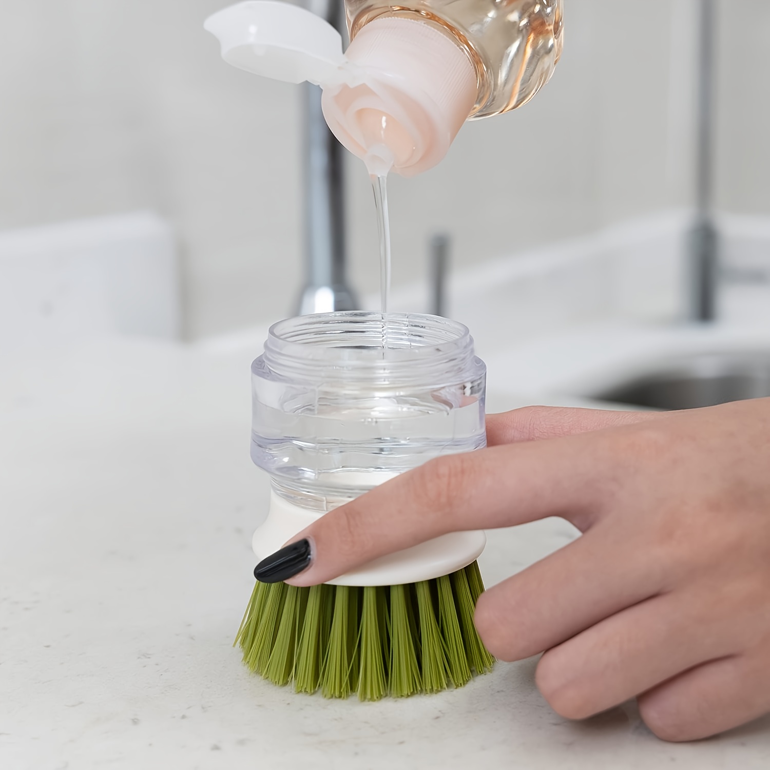 Dish Pots Scrub Brush with Soap Dispenser Holder Dishwashing