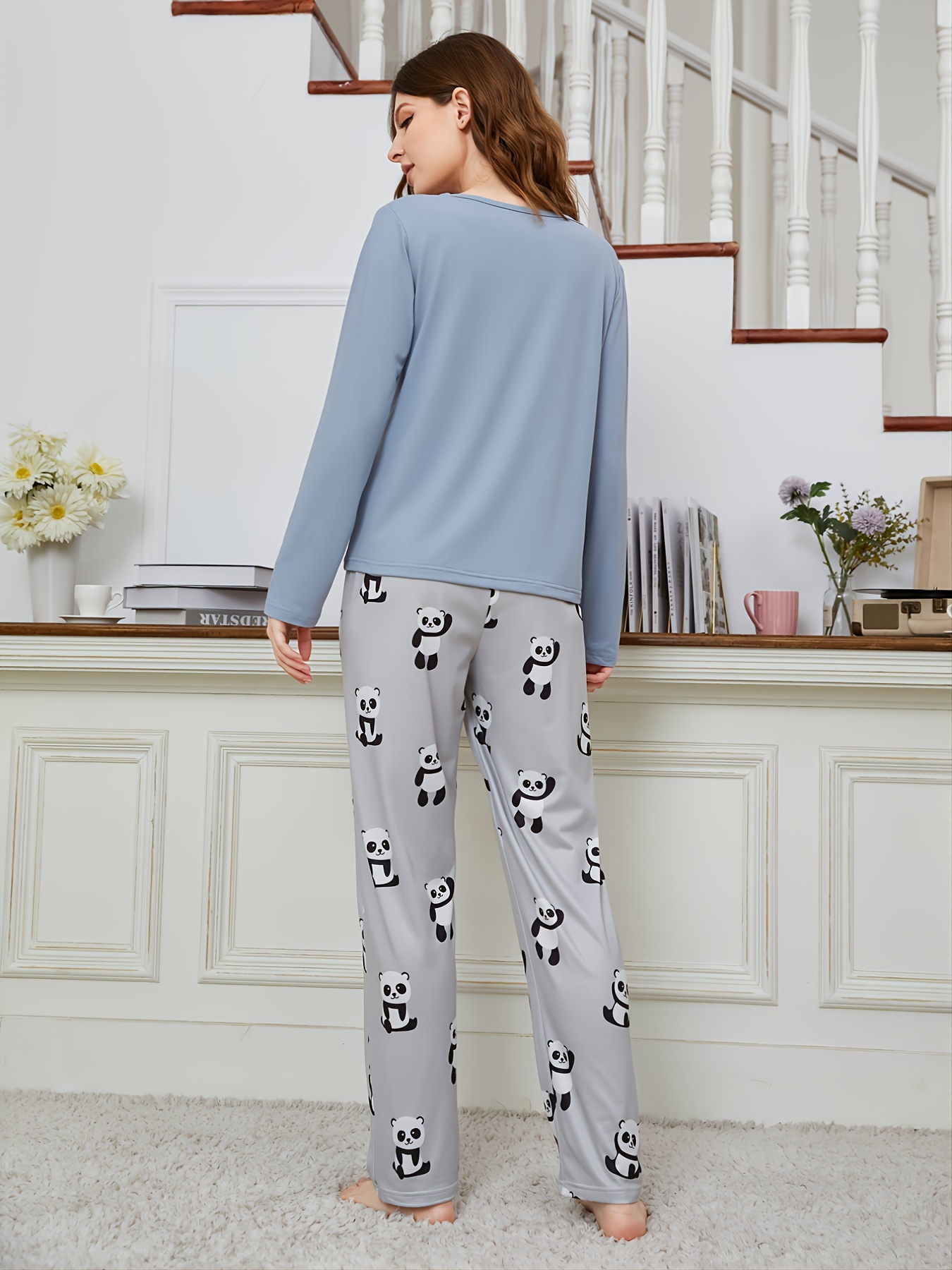 Soft & Simple Cartoon Pajama Set, Long Sleeve Tops & Pants, Comfortable &  Casual Loungewear, Women's Sleepwear