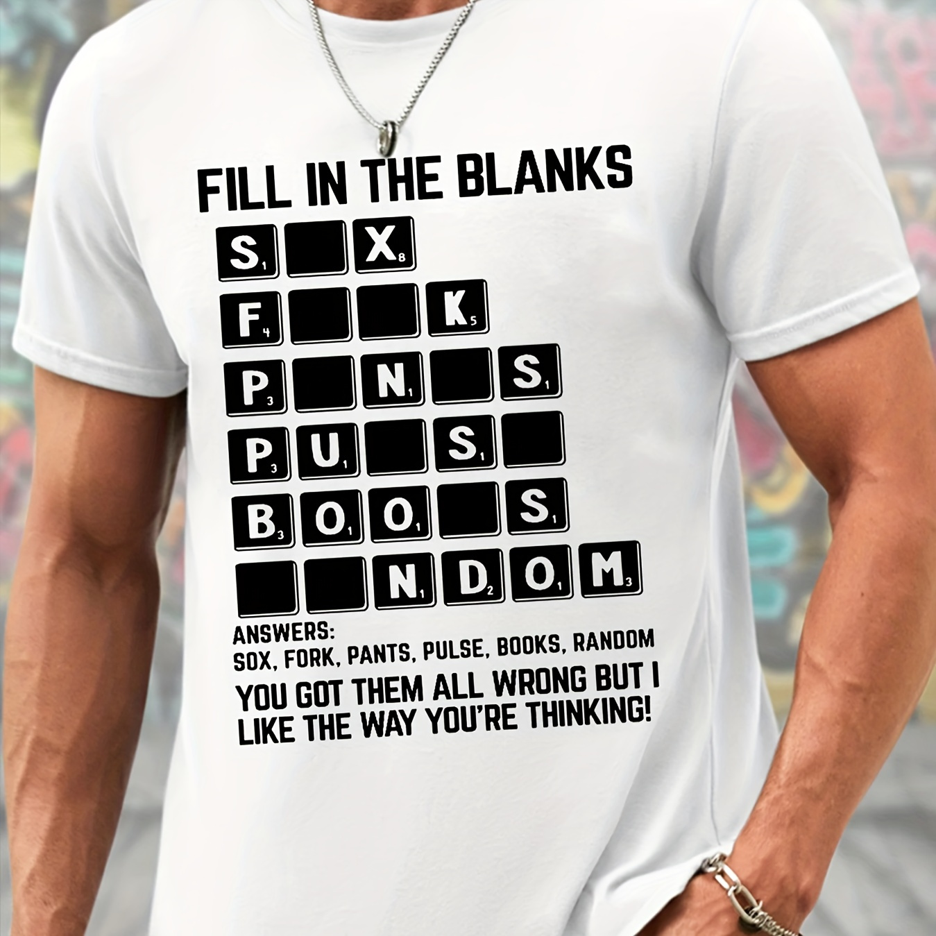 

Fill In The Blanks Print Short Sleeve T-shirt Tees, Comfy Breathable Tops For Men, Summer, Outdoor, Men's Clothing