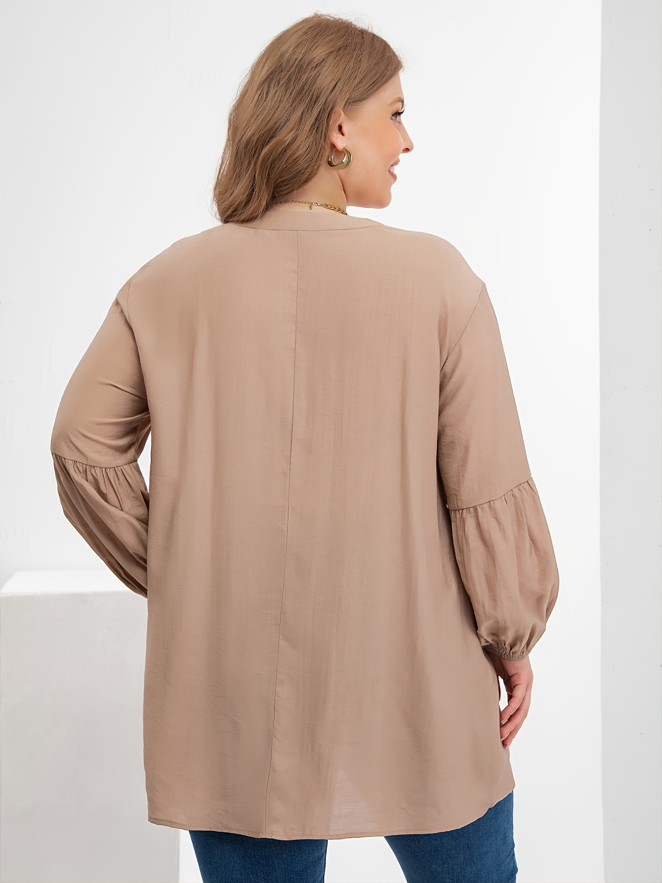 TIYOMI Plus Size Womens 5X Tops Solid Color Long Sleeve Oversized Caramel  Tees Loose fit Shirts Fall Winter Tunic 5XL 26W 28W