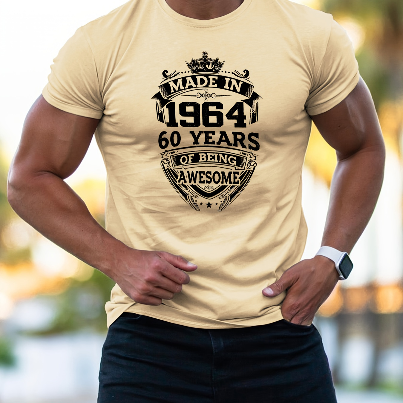 

Made In 1964 60 Years Print, Men's Comfy T-shirt, Casual Fit Tees For Summer, Men's Clothing Tops For Daily Activities