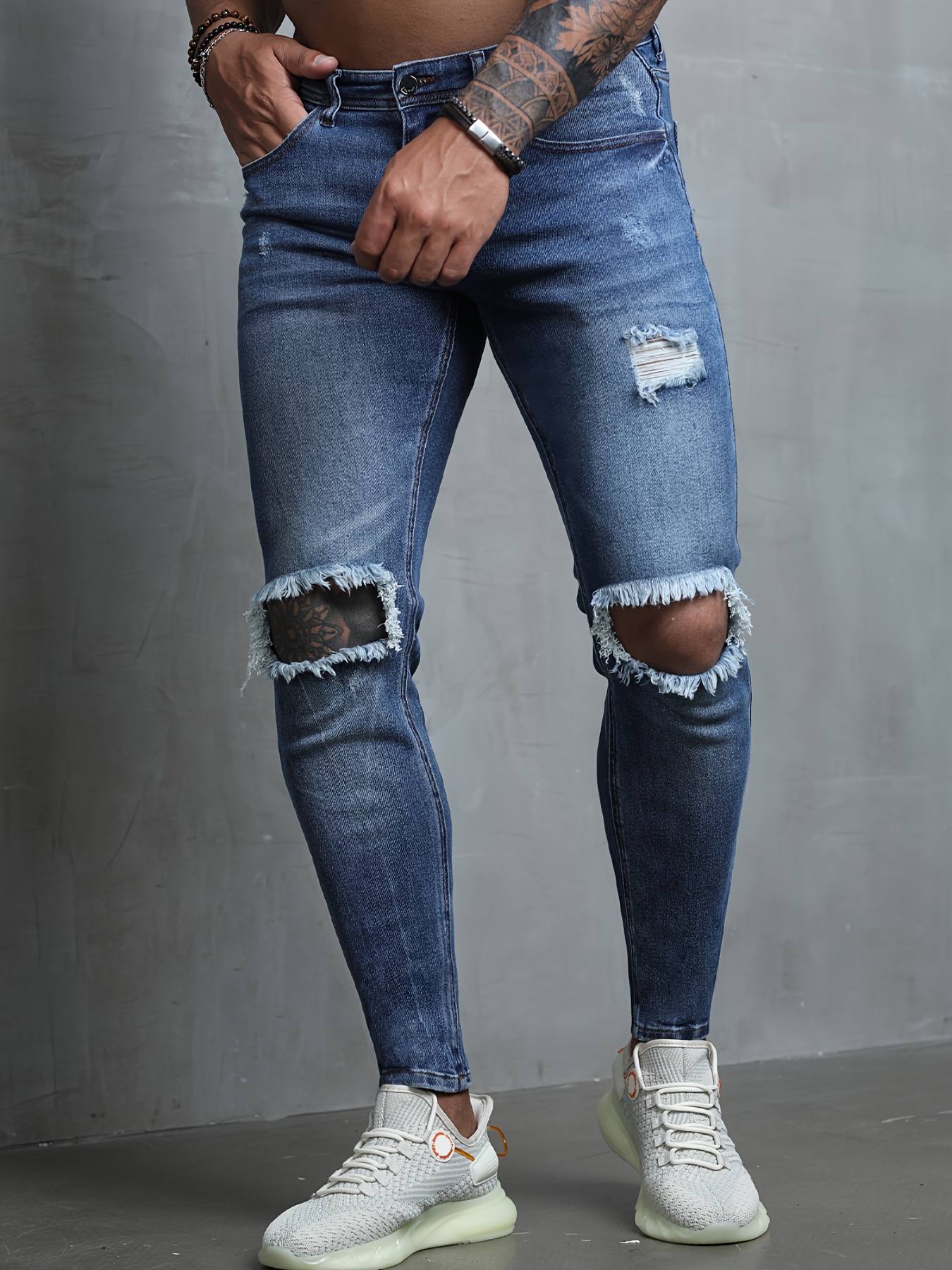 Men's grey ripped jeans  Trousers and pants for men