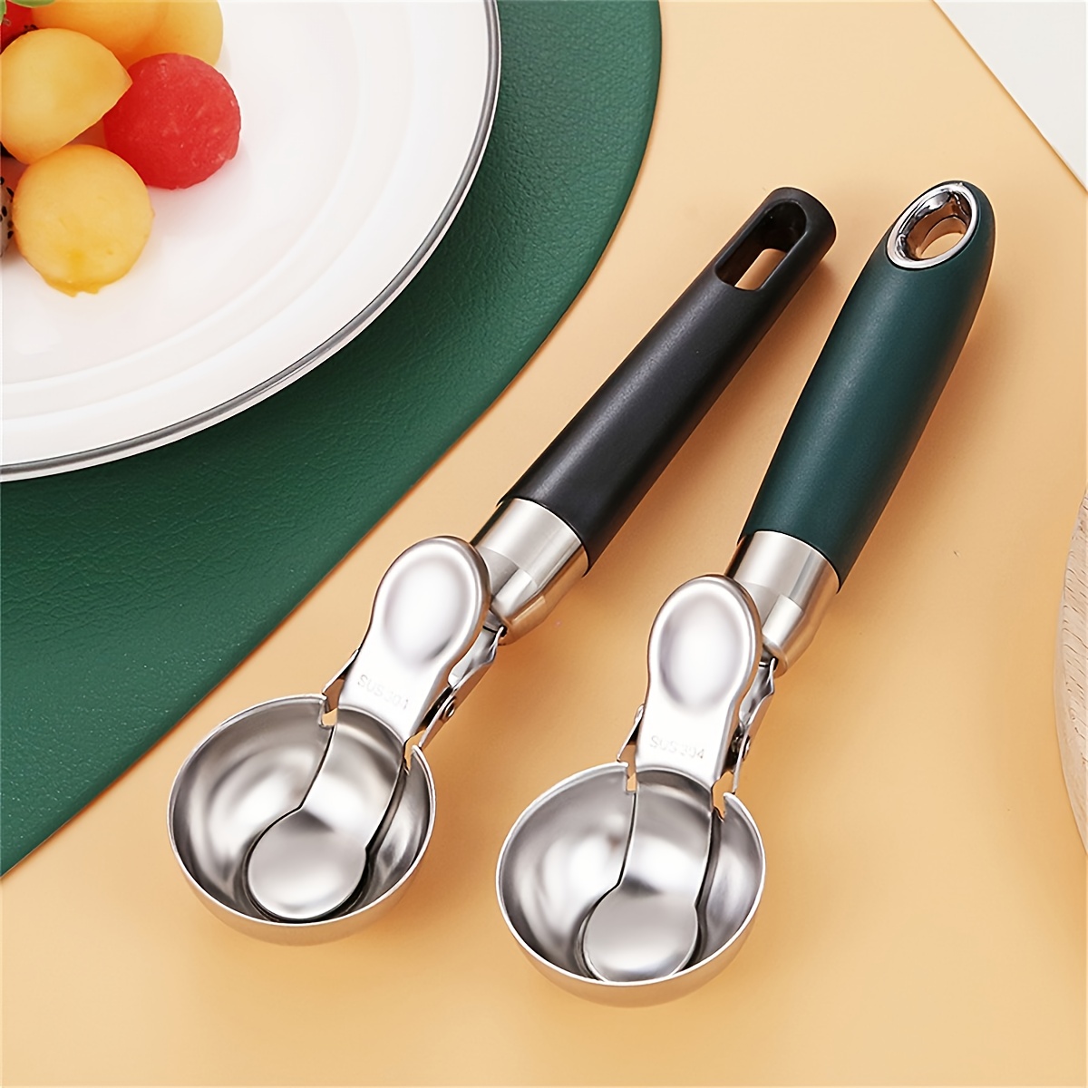 304 Stainless Steel Ice Cream Scoop With Trigger, Ball Digger, Dessert Ice  Cream Spoon, Household Kitchen Tools - Temu