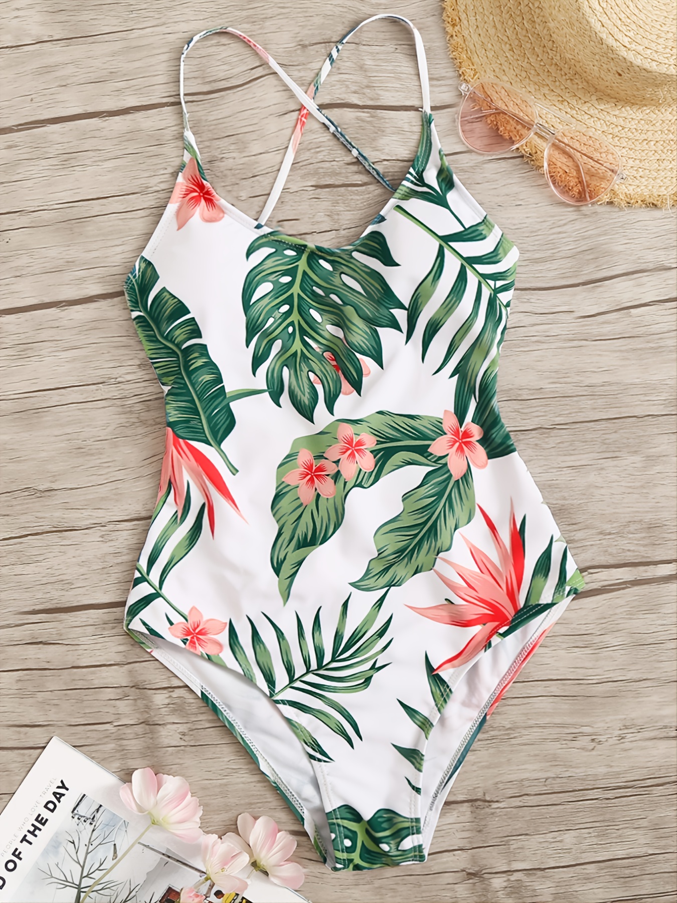 Acrylic Floral One Piece Sexy Swimsuit - Temu