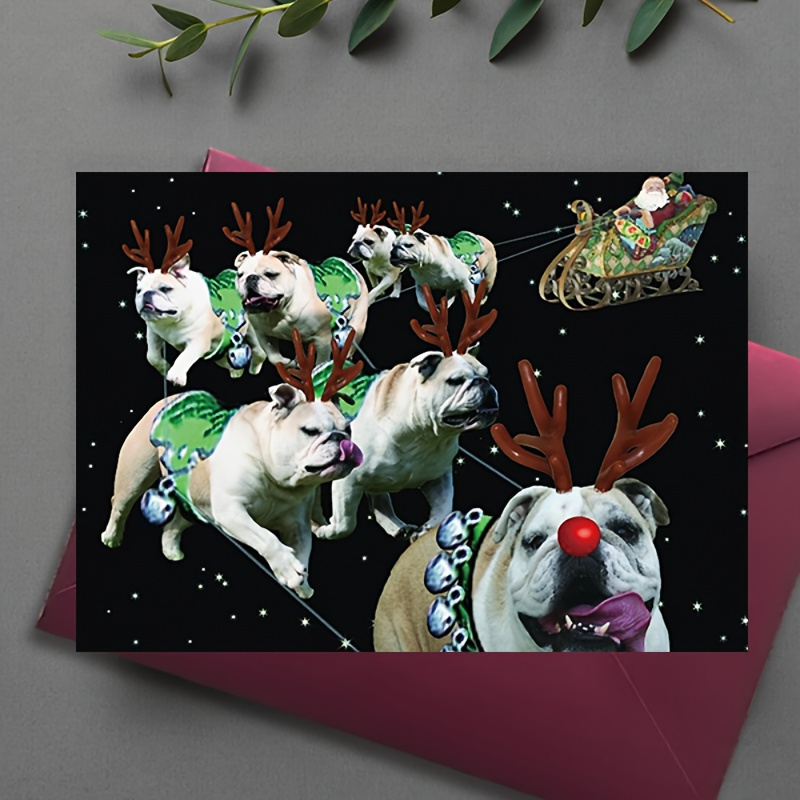 

Bulldogs With Christmas Antlers Greeting Card - Family & Friends, Holiday Stationery, Best For Christmas