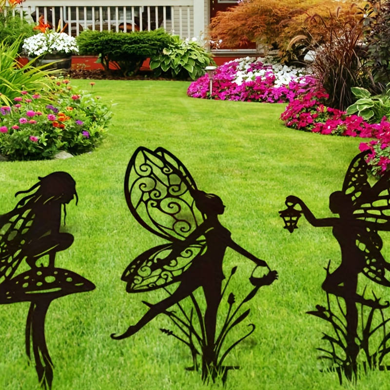 

Set Of 3 Charming Alette Garden Fairies - Rust-proof Cast Iron Metal Yard Art For Outdoor Spaces