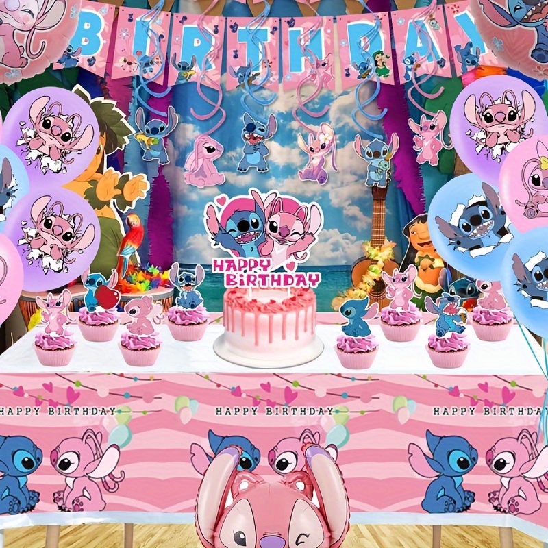 

101pcs Stitch Birthday Party Supplies Set - Water-resistant Decorations With Balloons, Banner, Cake Topper, And Cupcake Toppers - Ideal For Graduation, Mother's Day, And More
