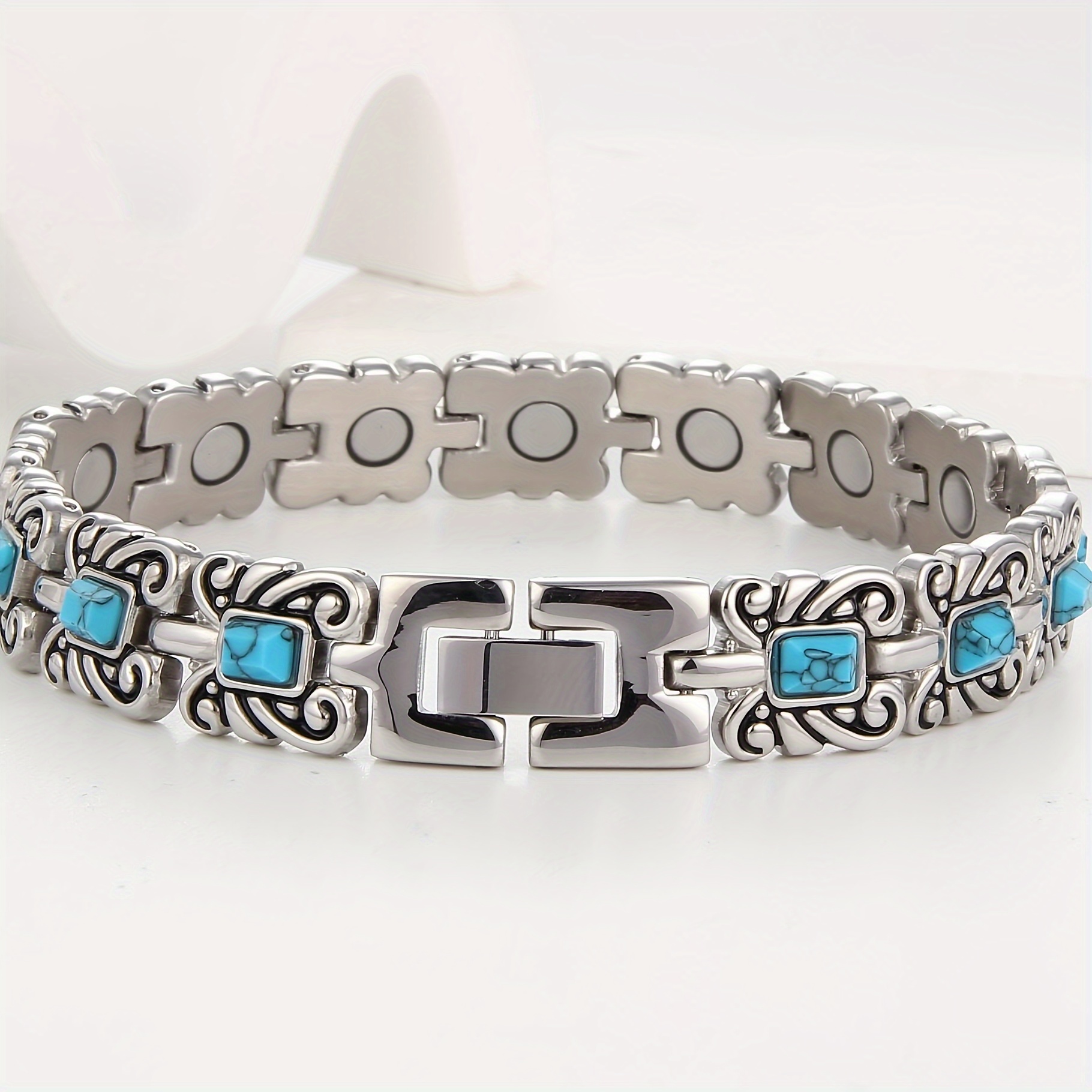 

Magnetic Turquoise Stainless Steel Bracelet - Includes Sizing Tool, Perfect Gift For