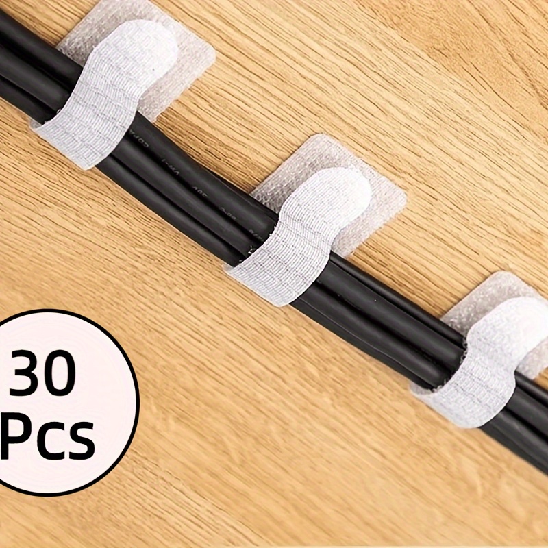 TEMU 30pcs White Self-adhesive Cable Ties - Nylon Loop Fasteners For Power Cord Organization Cord Holder Cord Ties